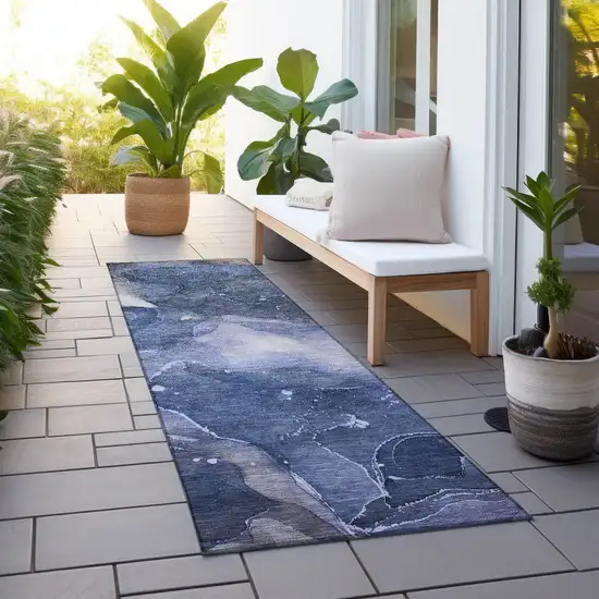 Blue Abstract Washable Non Skid Indoor Outdoor Runner Rug Photo 8