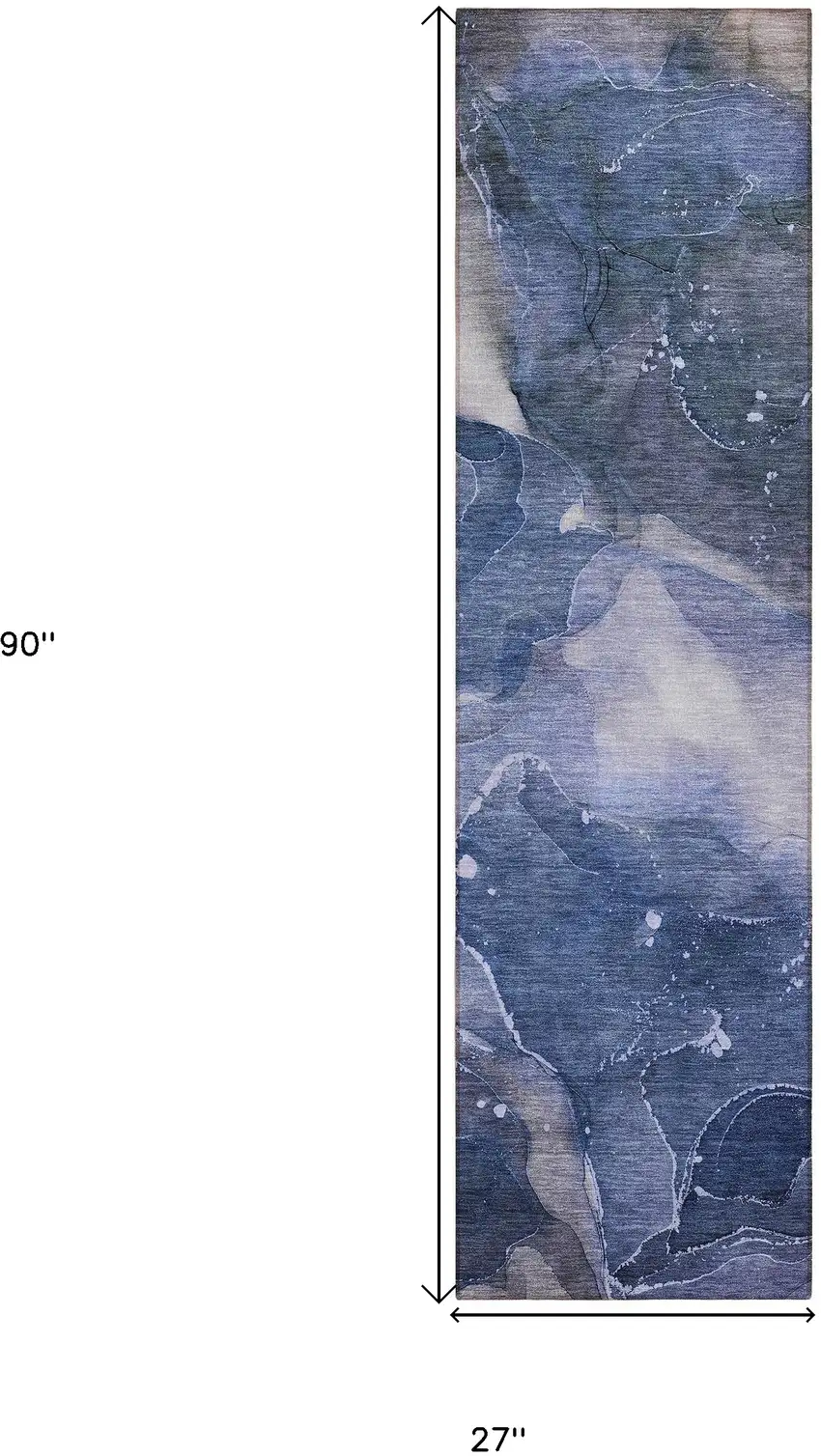 8' Runner Blue Abstract Washable Non Skid Indoor Outdoor Runner Rug Photo 3