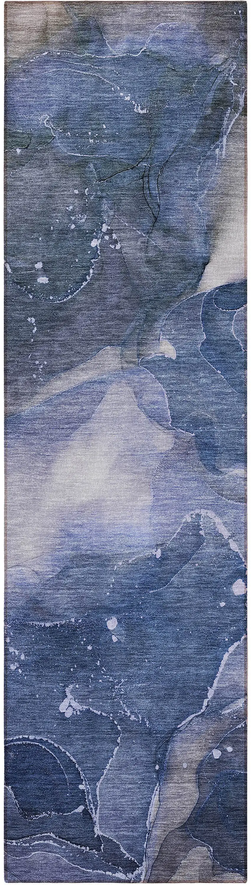 8' Runner Blue Abstract Washable Non Skid Indoor Outdoor Runner Rug Photo 5