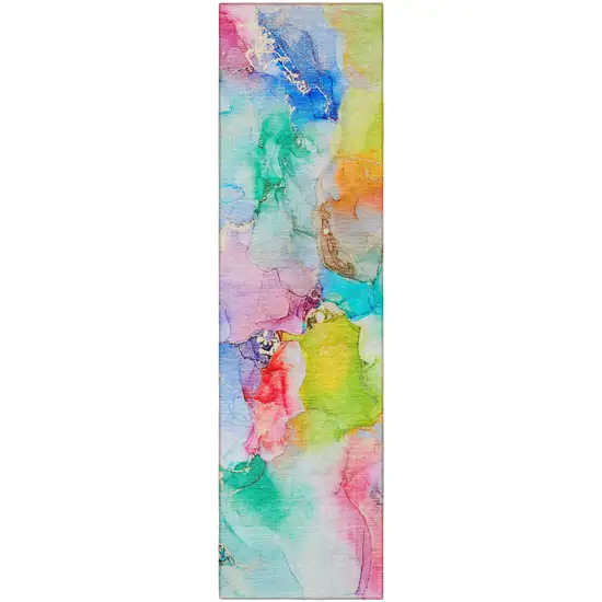 Blue Abstract Washable Non Skid Indoor Outdoor Runner Rug Photo 4