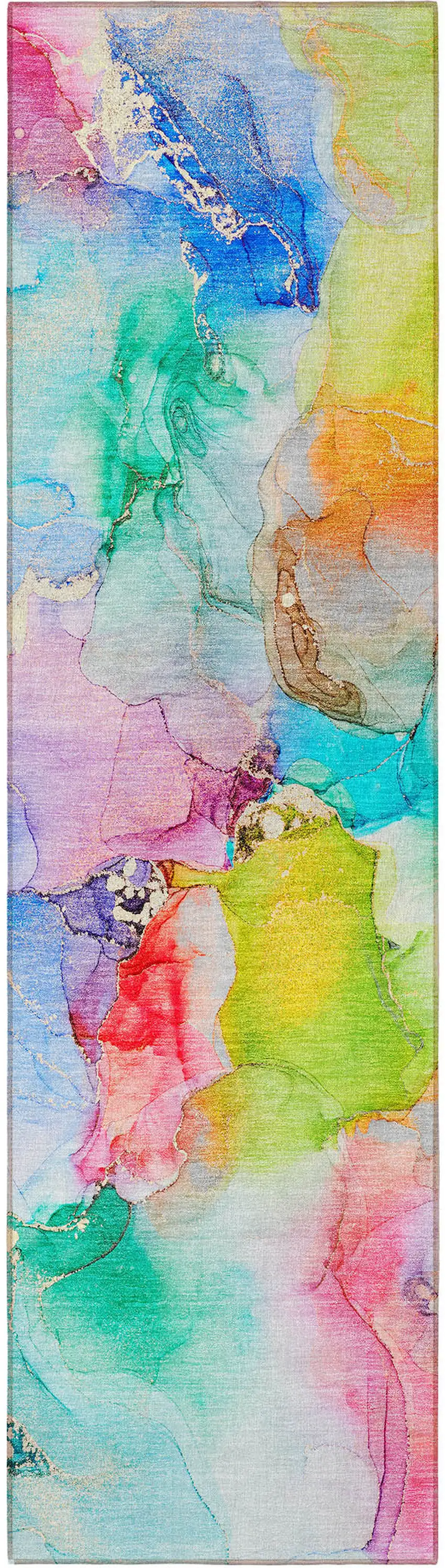 Blue Abstract Washable Non Skid Indoor Outdoor Runner Rug Photo 5