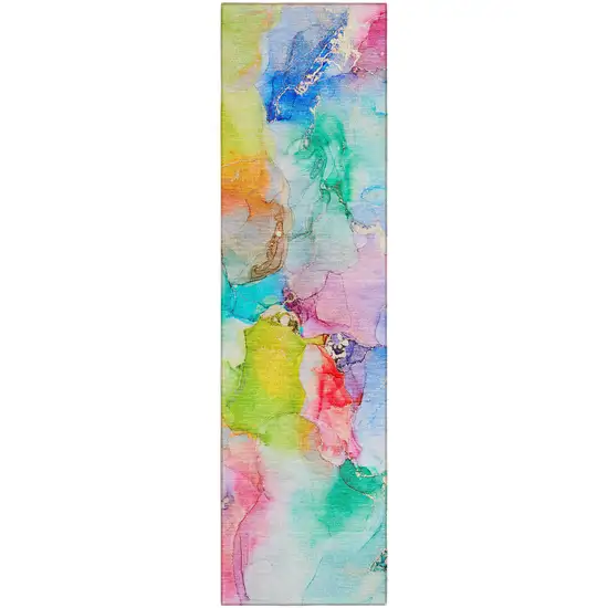 Blue Abstract Washable Non Skid Indoor Outdoor Runner Rug Photo 2