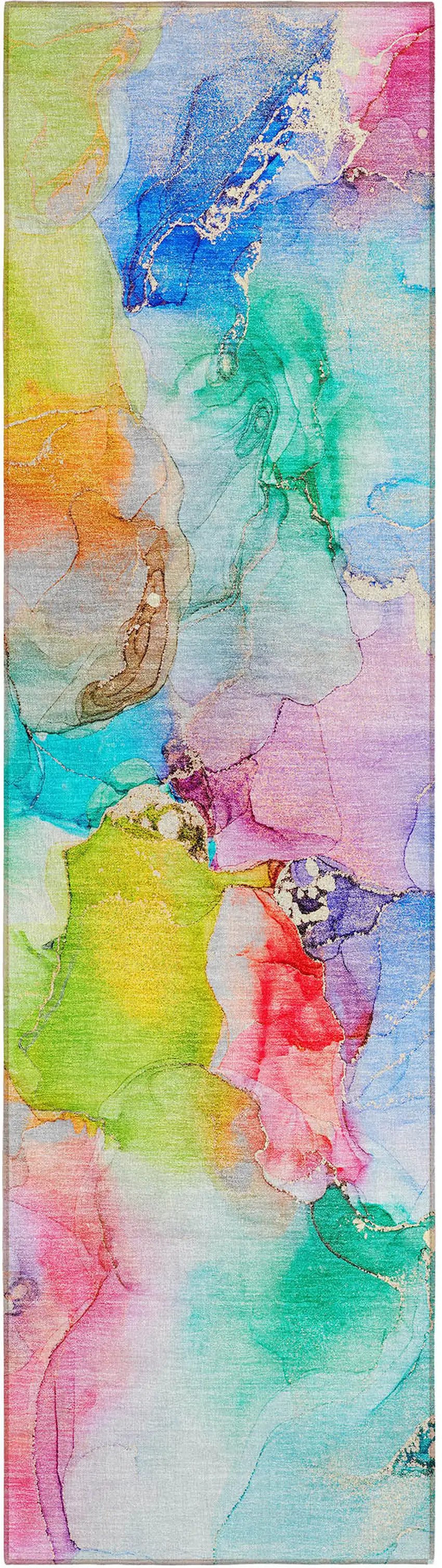 Blue Abstract Washable Non Skid Indoor Outdoor Runner Rug Photo 2