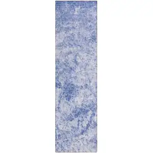Photo of 8' Runner Blue Abstract Washable Non Skid Indoor Outdoor Runner Rug