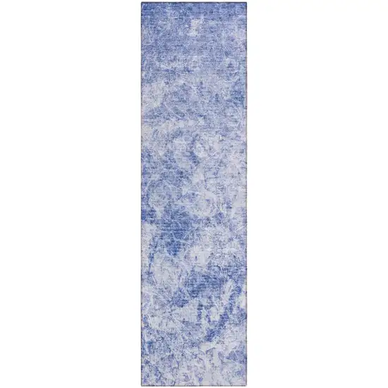 8' Runner Blue Abstract Washable Non Skid Indoor Outdoor Runner Rug Photo 2