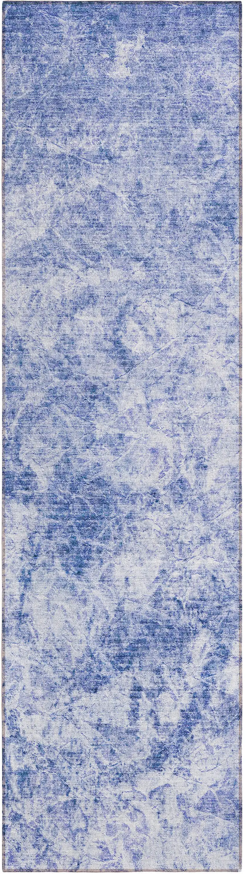 8' Runner Blue Abstract Washable Non Skid Indoor Outdoor Runner Rug Photo 2