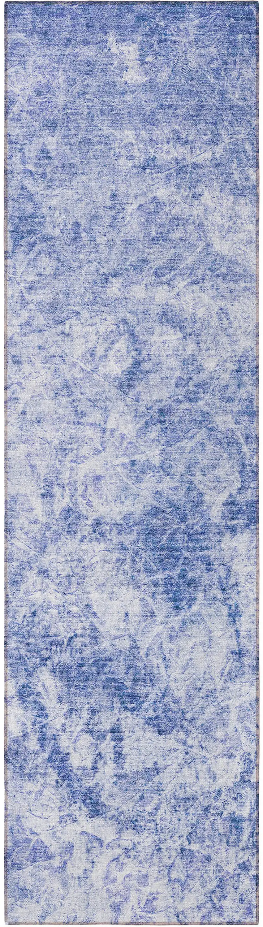 Blue Abstract Washable Non Skid Indoor Outdoor Runner Rug Photo 5