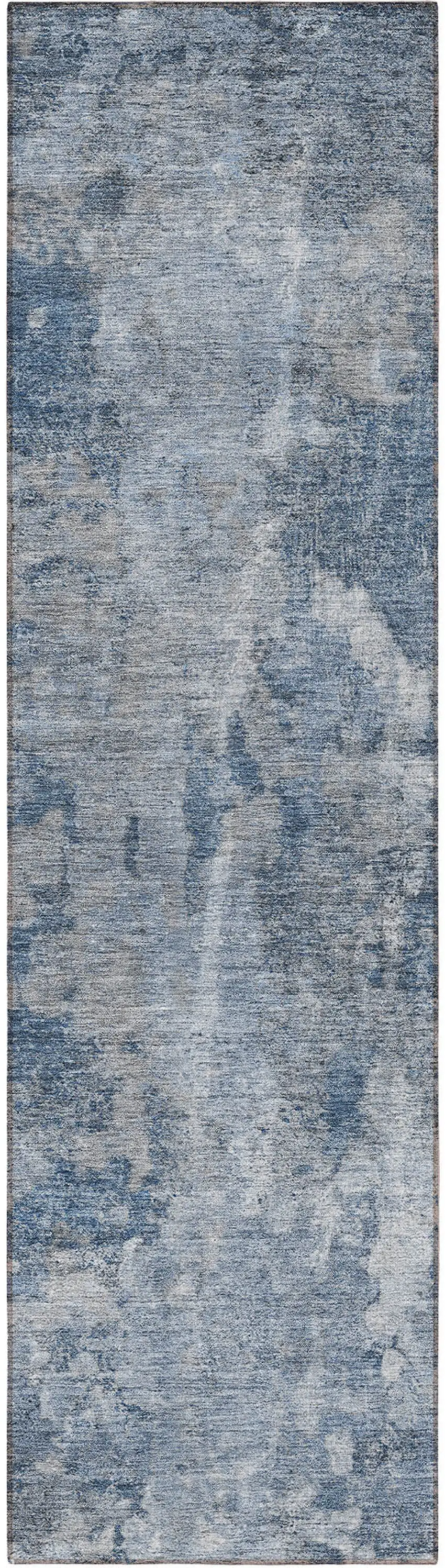 8' Runner Blue Abstract Washable Non Skid Indoor Outdoor Runner Rug Photo 4
