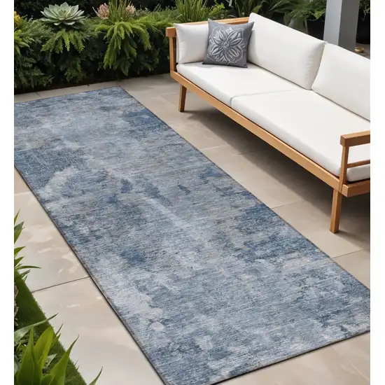 Blue Abstract Washable Non Skid Indoor Outdoor Runner Rug Photo 1