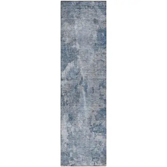 8' Runner Blue Abstract Washable Non Skid Indoor Outdoor Runner Rug Photo 2