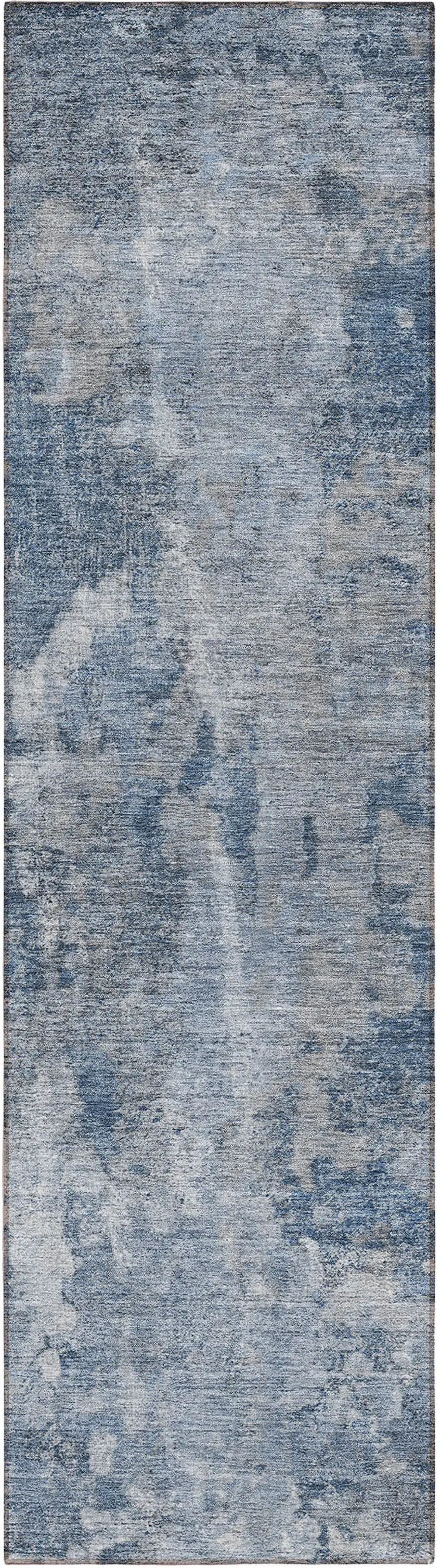 8' Runner Blue Abstract Washable Non Skid Indoor Outdoor Runner Rug Photo 2