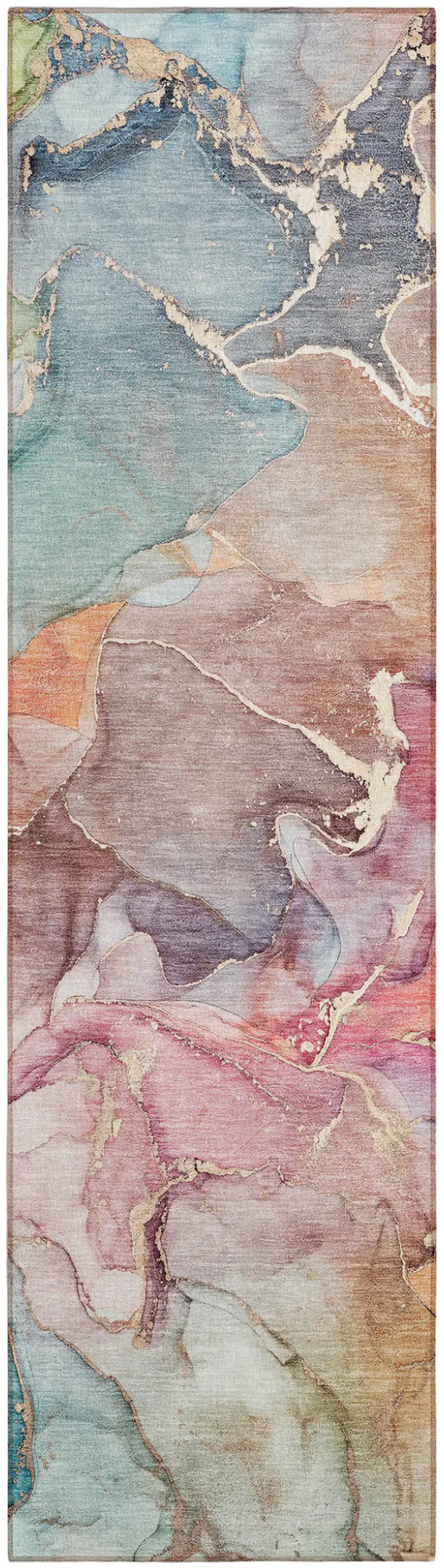 Blue Abstract Washable Non Skid Indoor Outdoor Runner Rug Photo 2