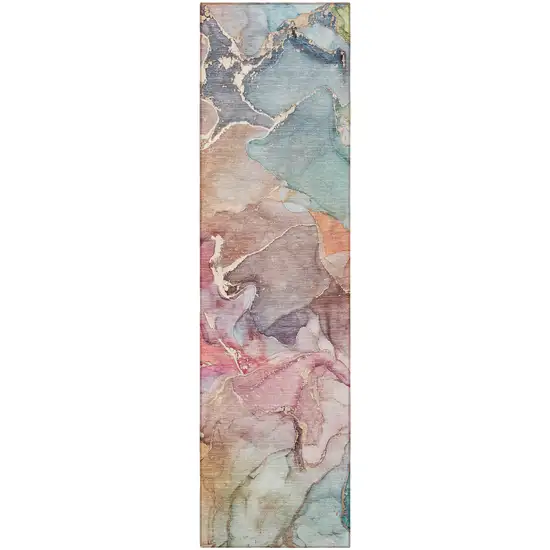 8' Runner Blue Abstract Washable Non Skid Indoor Outdoor Runner Rug Photo 4