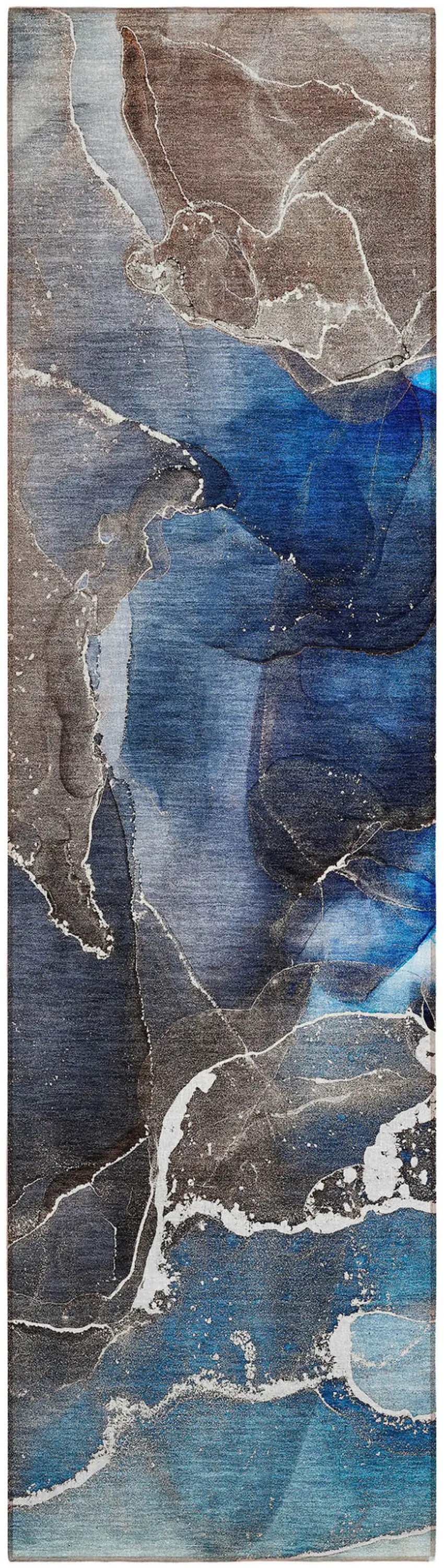 Blue Abstract Washable Non Skid Indoor Outdoor Runner Rug Photo 2