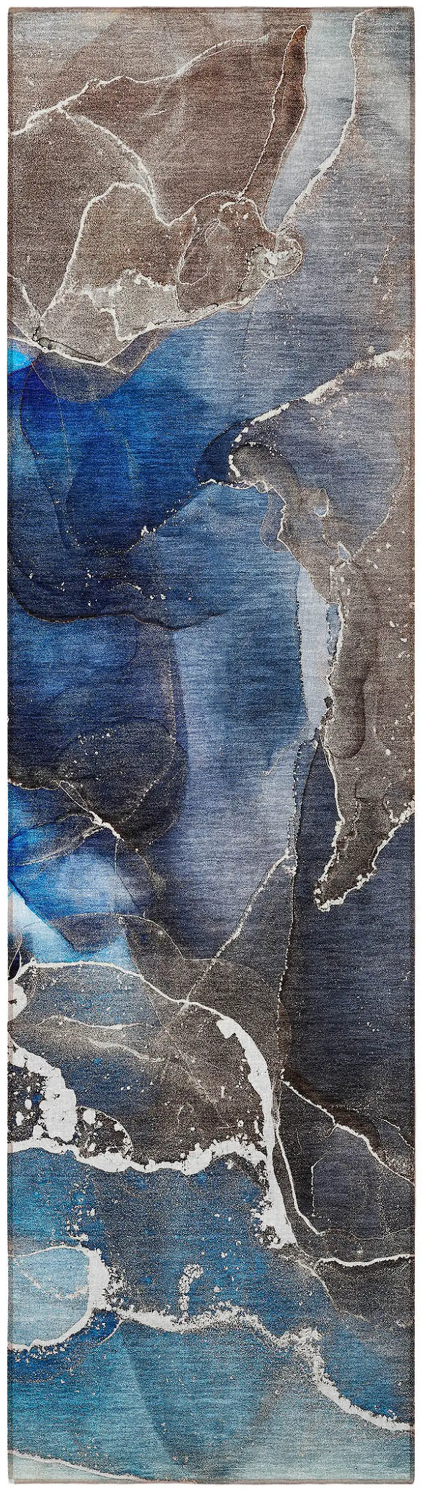 Blue Abstract Washable Non Skid Indoor Outdoor Runner Rug Photo 5
