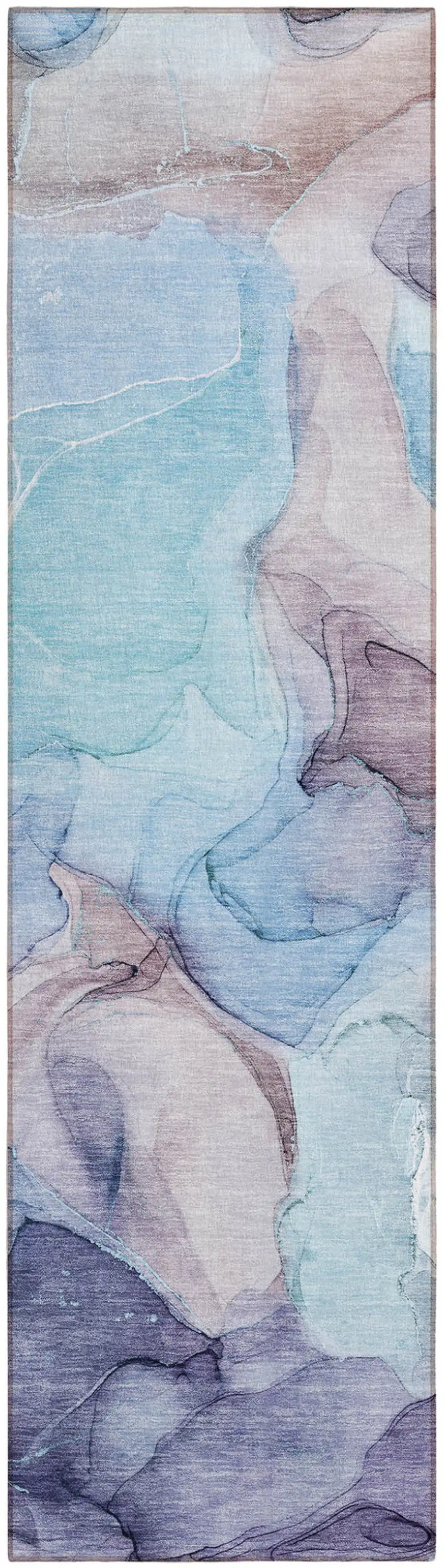 Blue Abstract Washable Non Skid Indoor Outdoor Runner Rug Photo 2