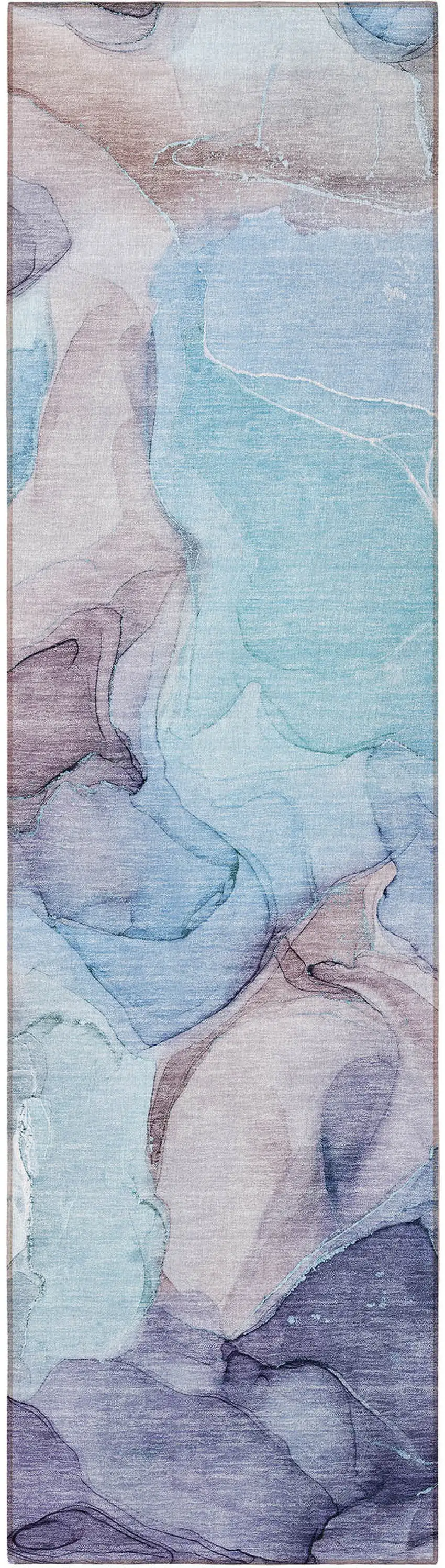 8' Runner Blue Abstract Washable Non Skid Indoor Outdoor Runner Rug Photo 4