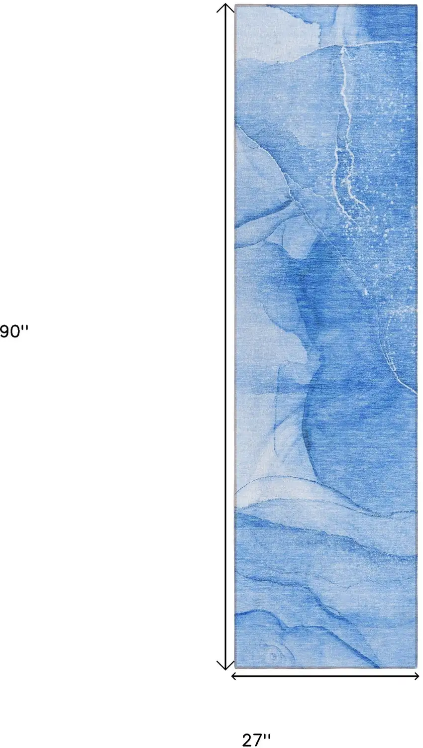 Blue Abstract Washable Non Skid Indoor Outdoor Runner Rug Photo 3