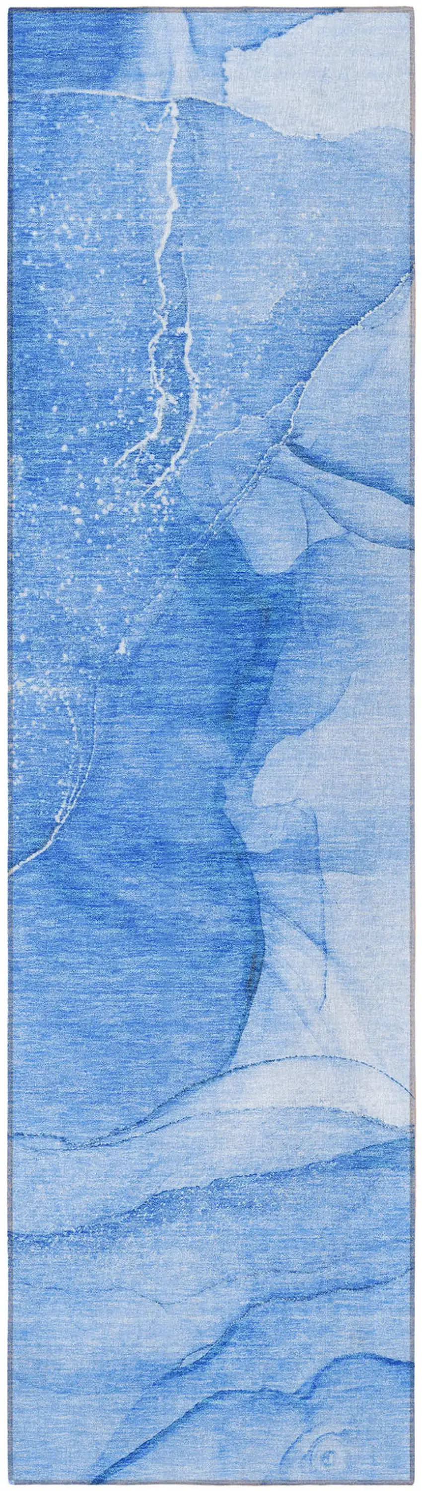 Blue Abstract Washable Non Skid Indoor Outdoor Runner Rug Photo 4
