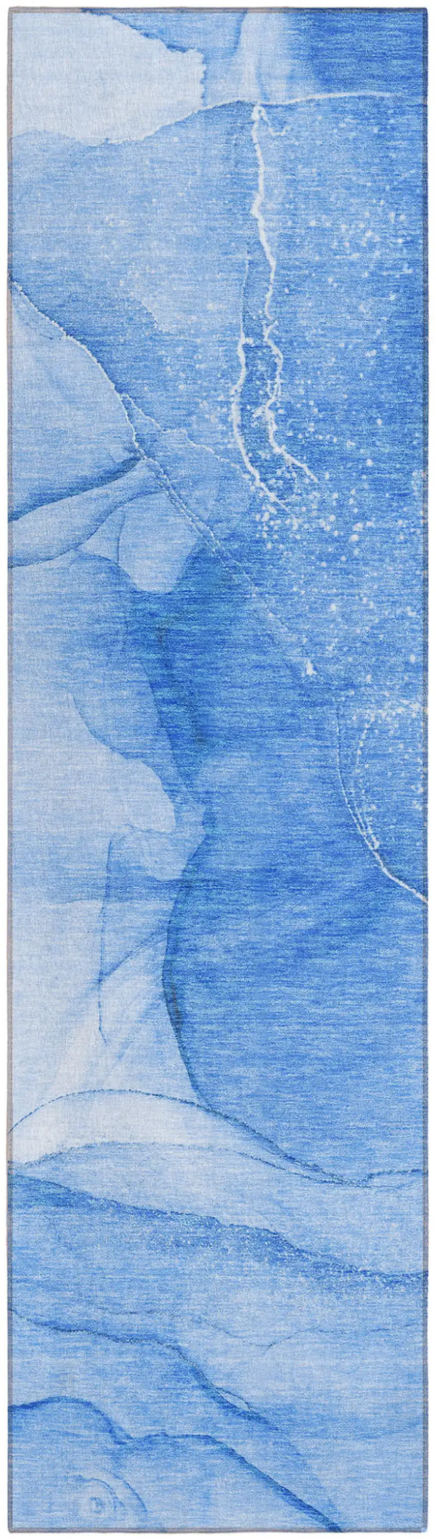 Blue Abstract Washable Non Skid Indoor Outdoor Runner Rug Photo 2