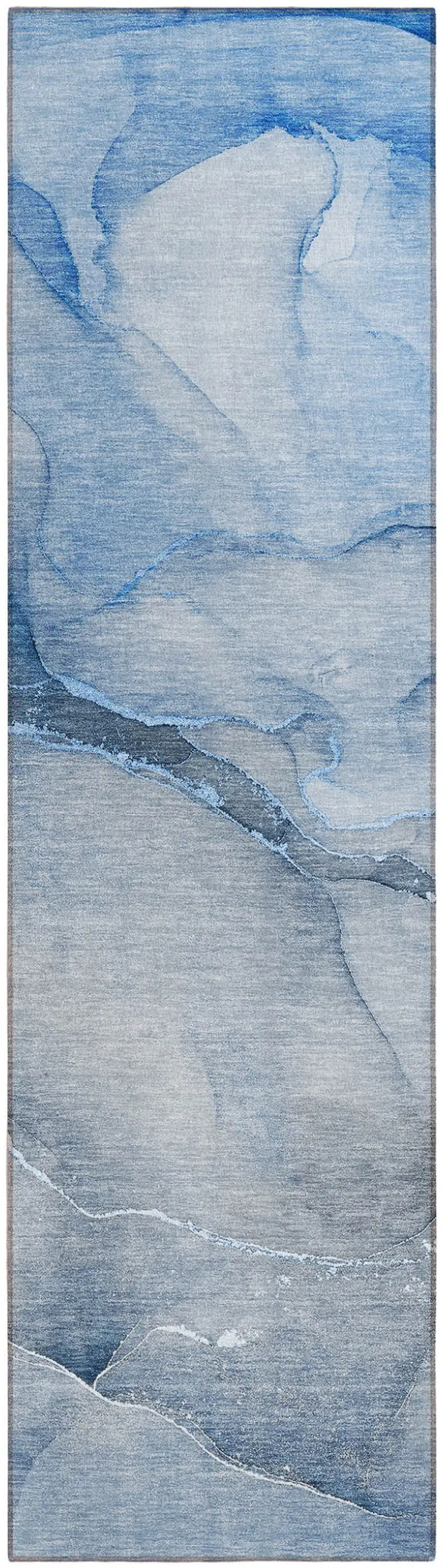 Blue Abstract Washable Non Skid Indoor Outdoor Runner Rug Photo 2