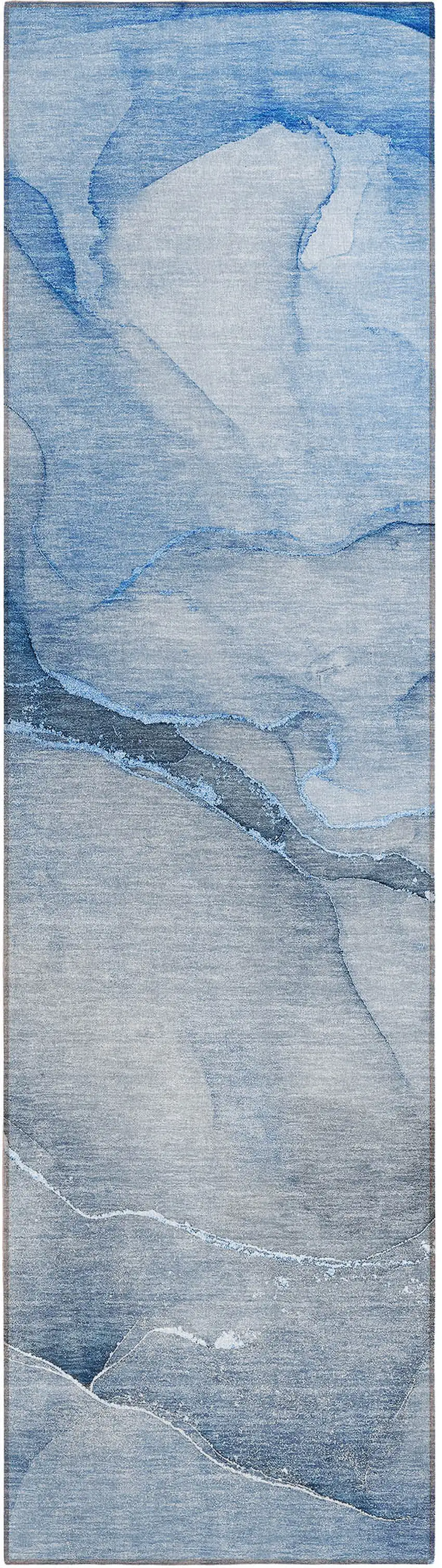 Blue Abstract Washable Non Skid Indoor Outdoor Runner Rug Photo 2