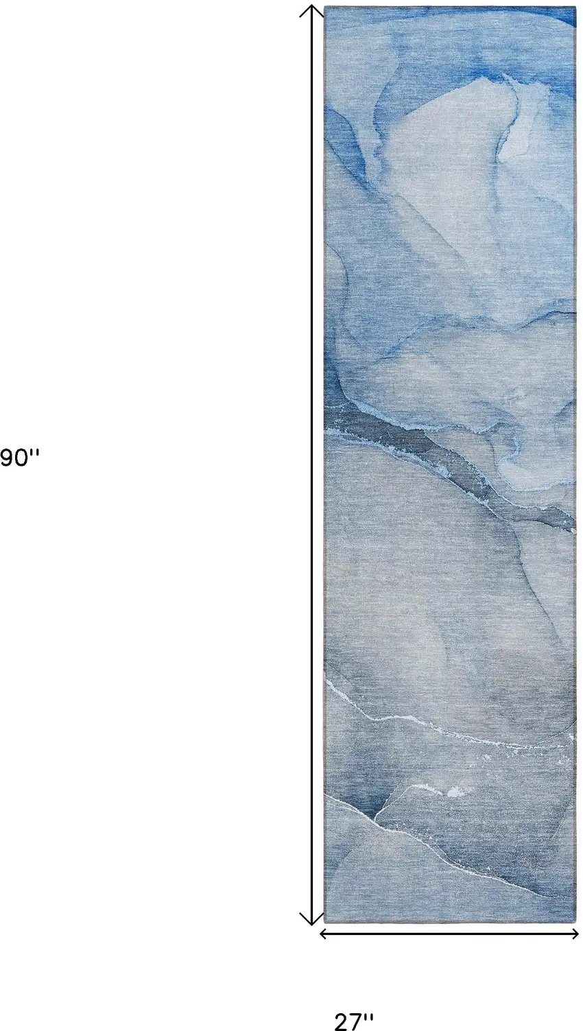 8' Runner Blue Abstract Washable Non Skid Indoor Outdoor Runner Rug Photo 3