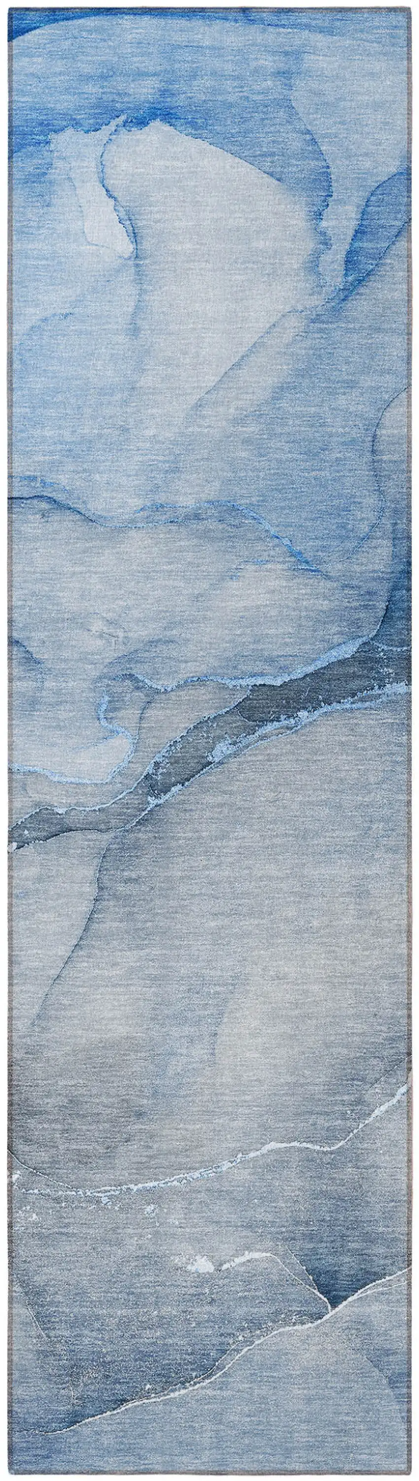 8' Runner Blue Abstract Washable Non Skid Indoor Outdoor Runner Rug Photo 5