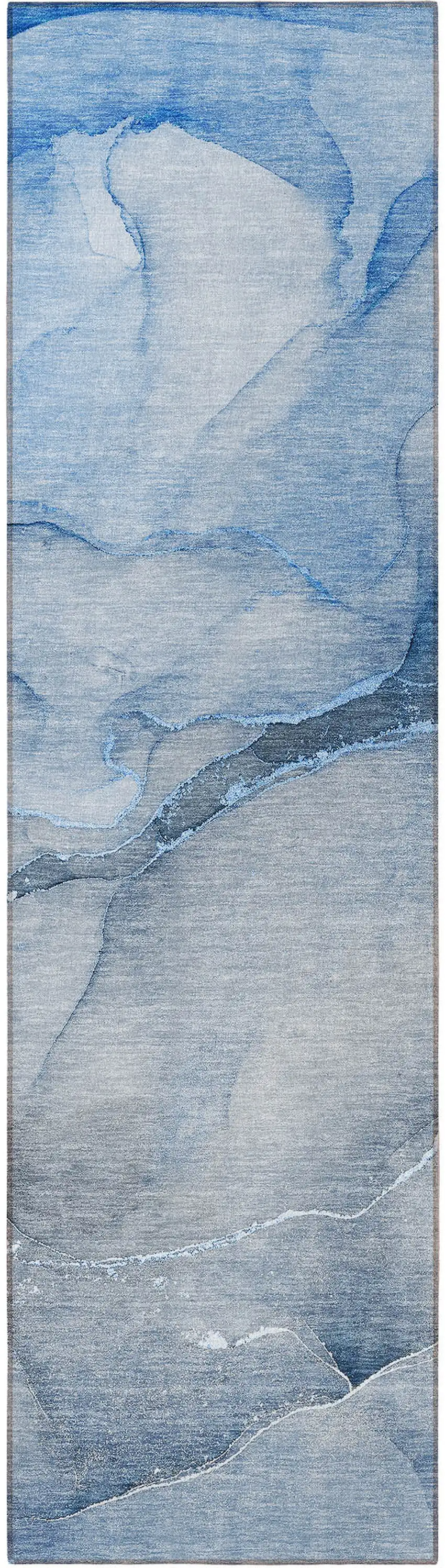 8' Runner Blue Abstract Washable Non Skid Indoor Outdoor Runner Rug Photo 5