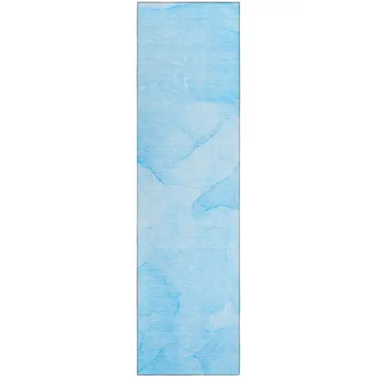 Blue Abstract Washable Non Skid Indoor Outdoor Runner Rug Photo 2