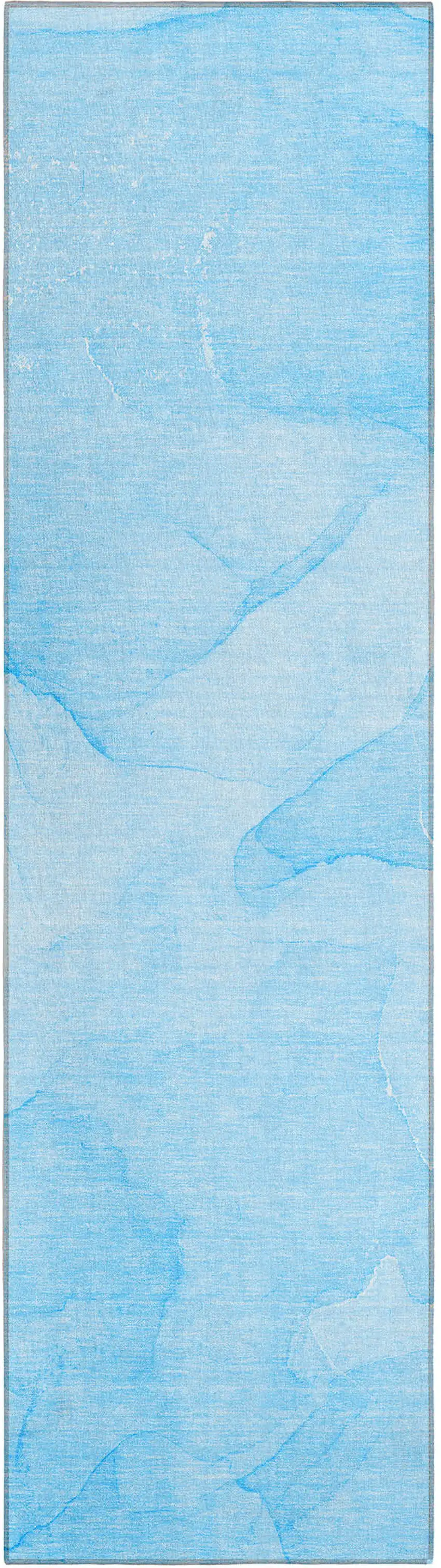 Blue Abstract Washable Non Skid Indoor Outdoor Runner Rug Photo 2