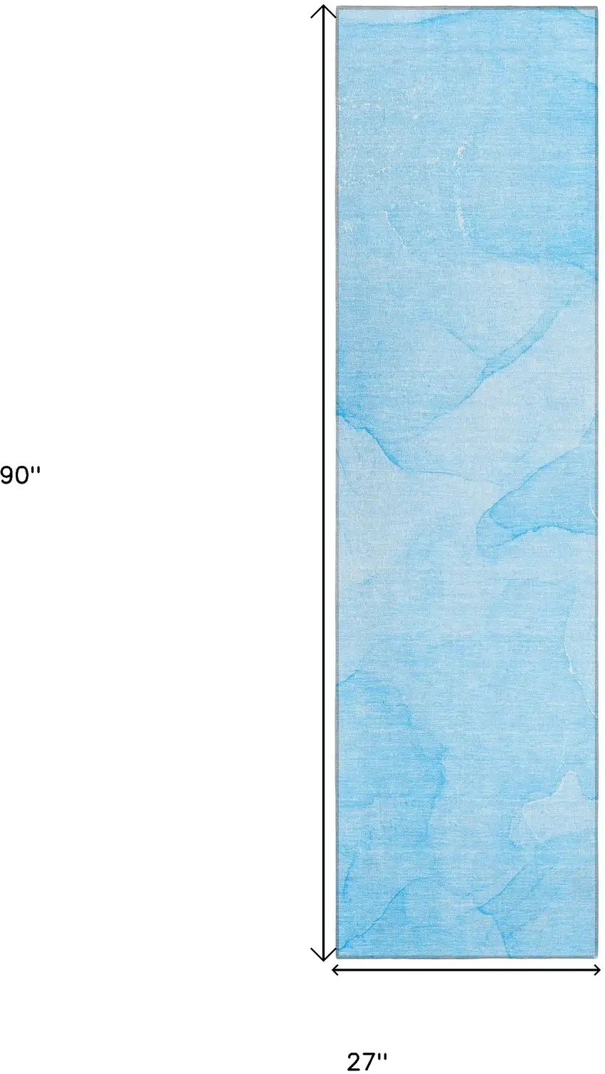 8' Runner Blue Abstract Washable Non Skid Indoor Outdoor Runner Rug Photo 3