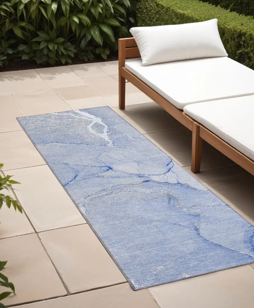 Blue Abstract Washable Non Skid Indoor Outdoor Runner Rug Photo 1