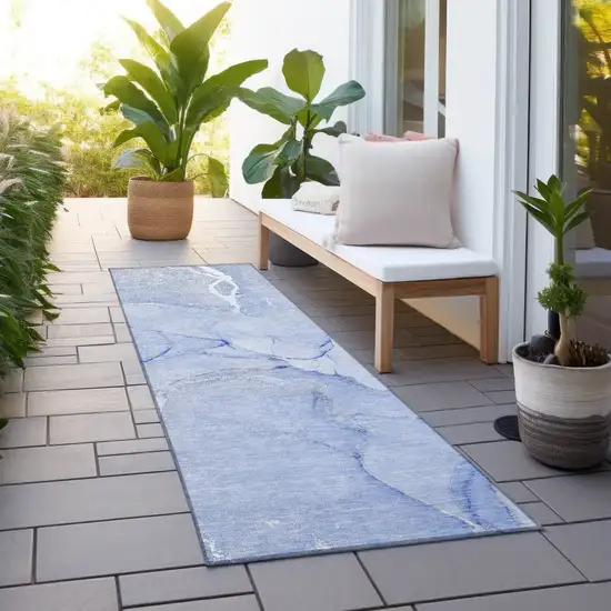Blue Abstract Washable Non Skid Indoor Outdoor Runner Rug Photo 8