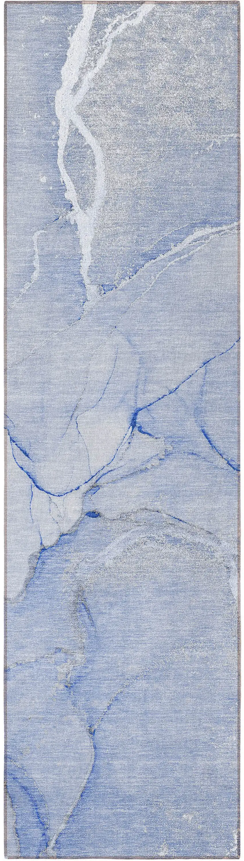 8' Runner Blue Abstract Washable Non Skid Indoor Outdoor Runner Rug Photo 4