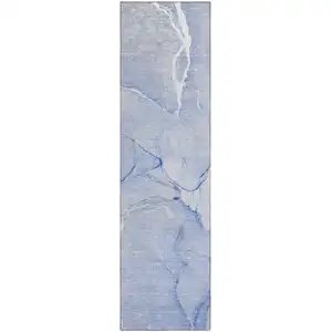 Photo of 8' Runner Blue Abstract Washable Non Skid Indoor Outdoor Runner Rug