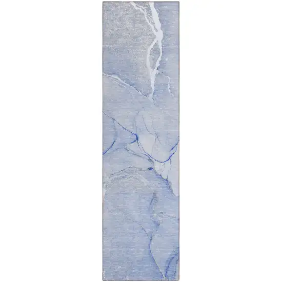 8' Runner Blue Abstract Washable Non Skid Indoor Outdoor Runner Rug Photo 2