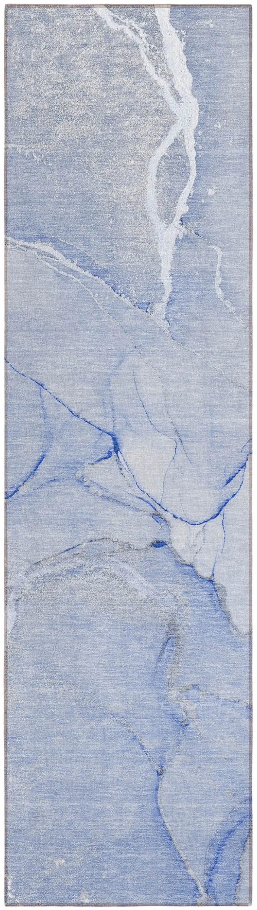 8' Runner Blue Abstract Washable Non Skid Indoor Outdoor Runner Rug Photo 2