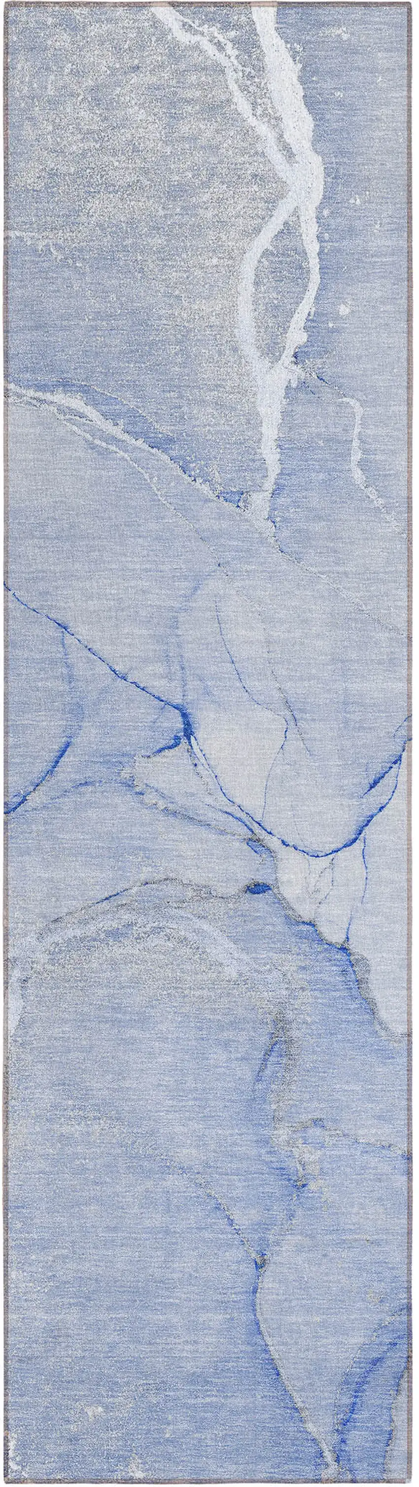 8' Runner Blue Abstract Washable Non Skid Indoor Outdoor Runner Rug Photo 2