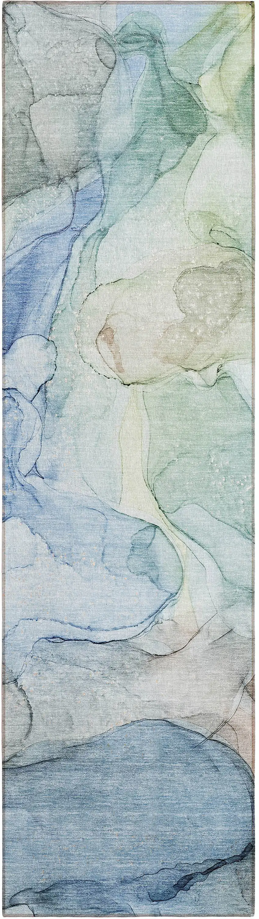 Blue Abstract Washable Non Skid Indoor Outdoor Runner Rug Photo 2