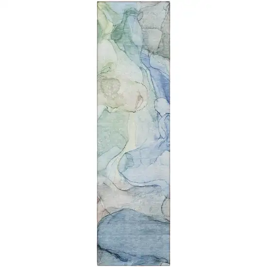 Blue Abstract Washable Non Skid Indoor Outdoor Runner Rug Photo 5