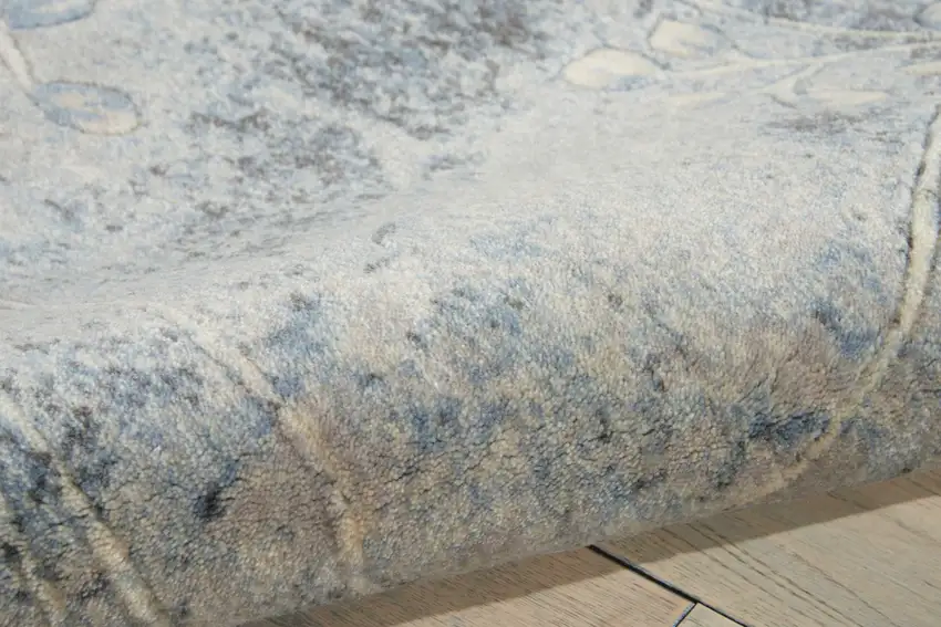 6' Runner Blue Floral Power Loom Runner Rug Photo 9