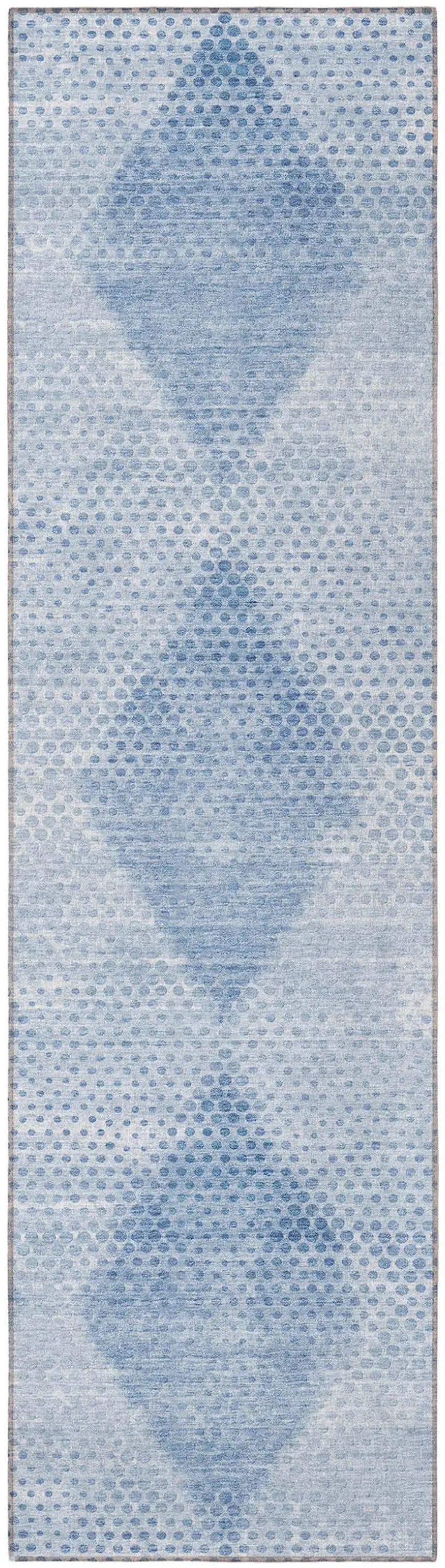 Blue Geometric Washable Non Skid Indoor Outdoor Runner Rug Photo 4