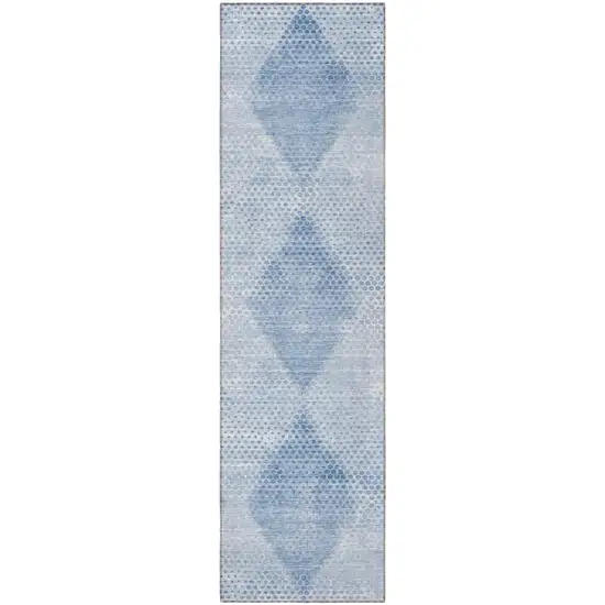 Blue Geometric Washable Non Skid Indoor Outdoor Runner Rug Photo 3