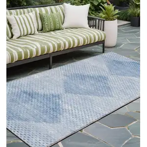 Photo of 8' Runner Blue Geometric Washable Non Skid Indoor Outdoor Runner Rug