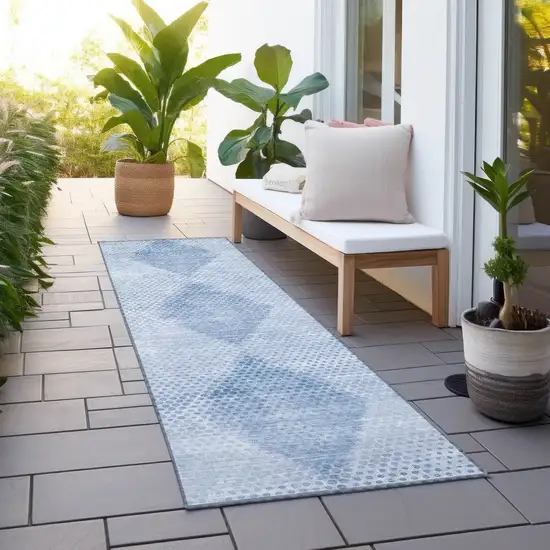 Blue Geometric Washable Non Skid Indoor Outdoor Runner Rug Photo 8