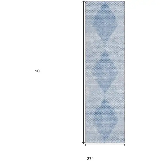 Blue Geometric Washable Non Skid Indoor Outdoor Runner Rug Photo 3