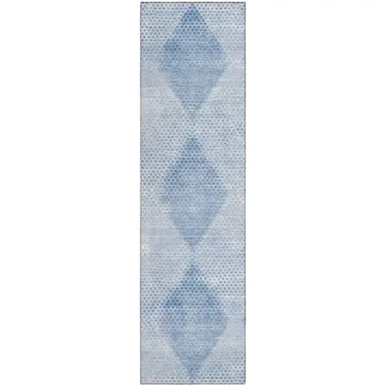Blue Geometric Washable Non Skid Indoor Outdoor Runner Rug Photo 2