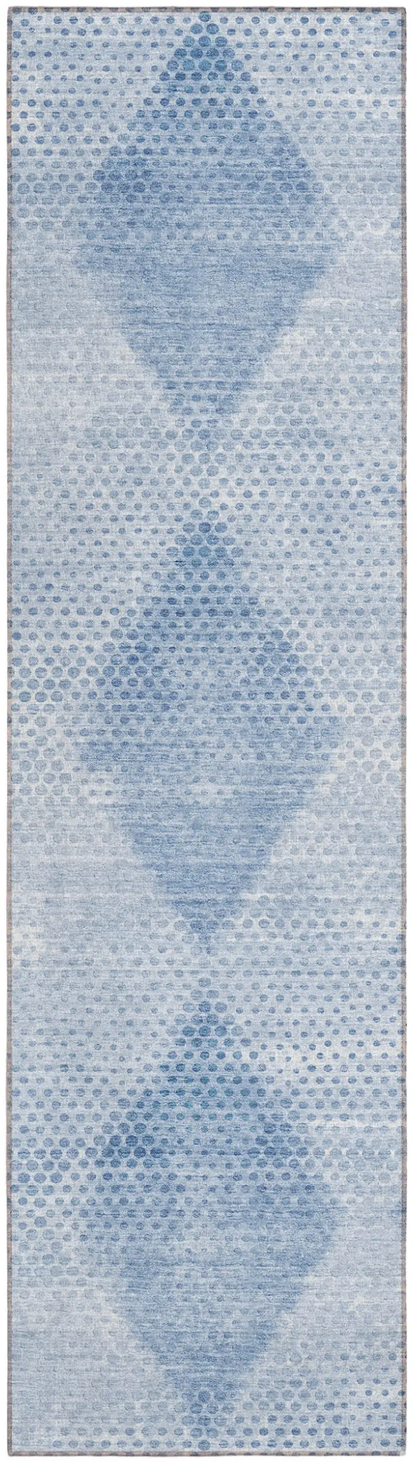 Blue Geometric Washable Non Skid Indoor Outdoor Runner Rug Photo 2