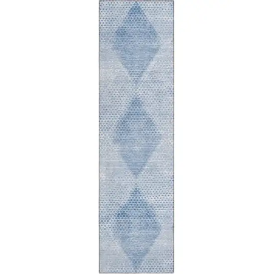 Blue Geometric Washable Non Skid Indoor Outdoor Runner Rug Photo 2